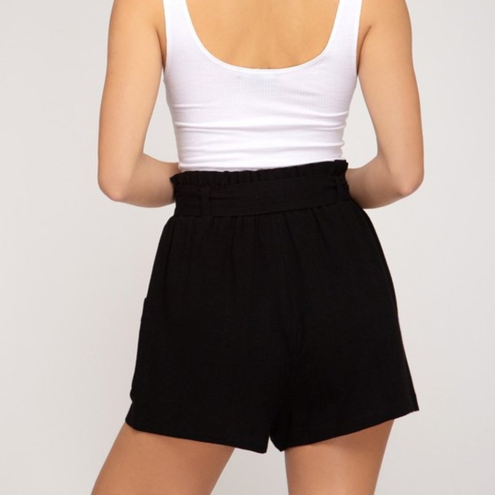 Woven Black Tie Waist paperbag Shorts - Picture 2 of 2